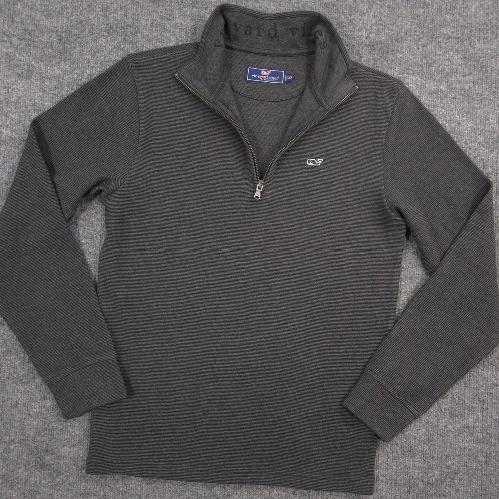 Vineyard Vines Saltwater 1/4 Zip Mens XS Dark Gray Striped Whale Pullover Preppy